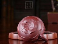 《風(fēng)卷葵》宜興紫砂壺高級工藝美術(shù)師純手工風(fēng)卷葵底槽青紫砂茶壺